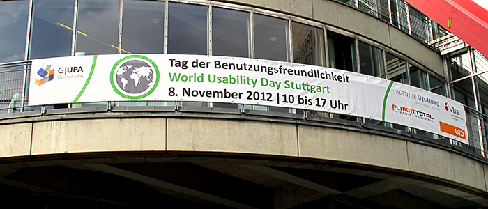 PVC Banner 510 g/m². Werbeplane für "world usability day" einseitiger Digitaldruck